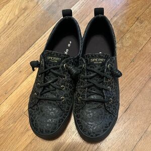 Sperry Black Leopard Print Platform Sneakers
